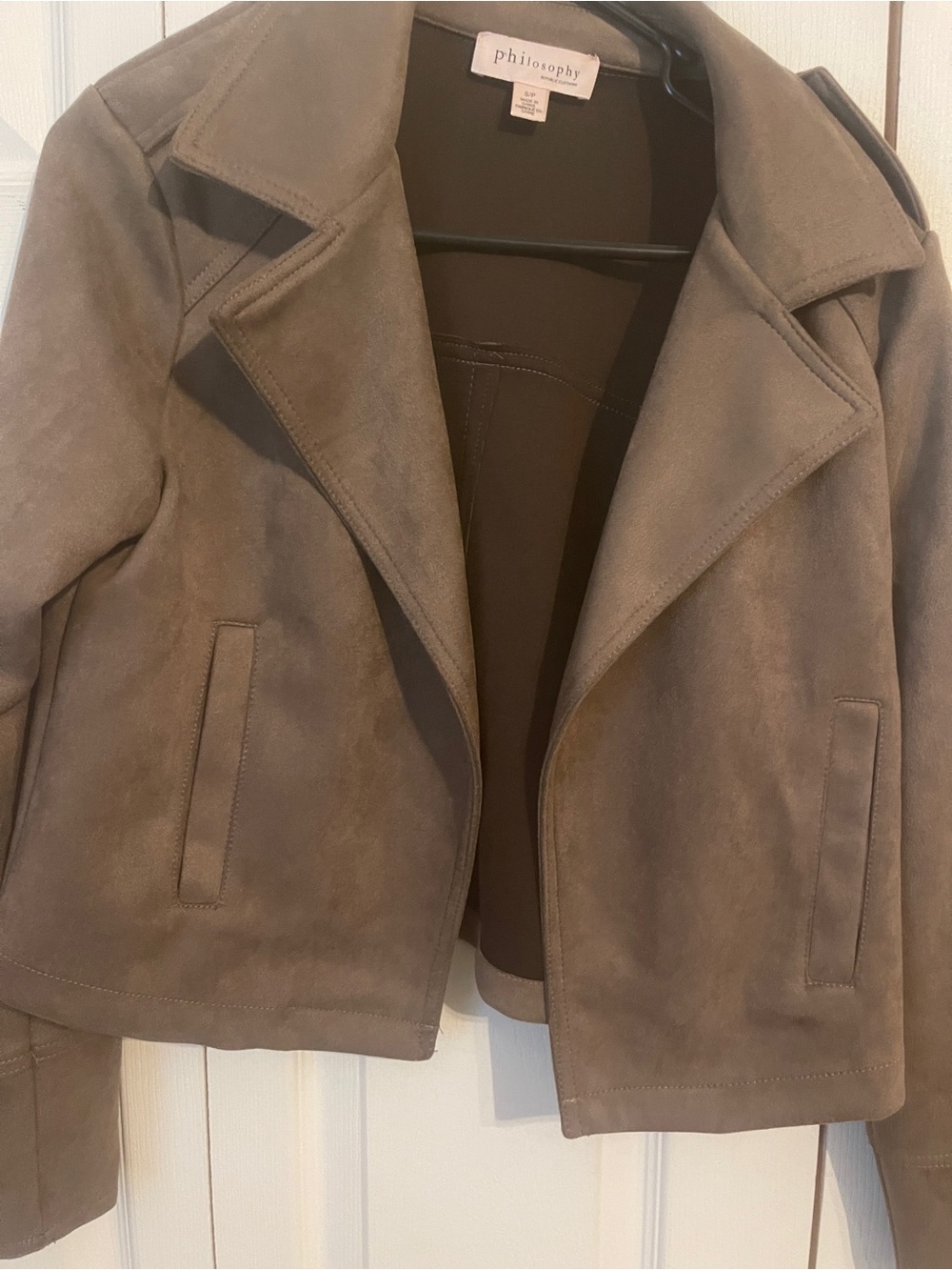 Philosophy taupe suede cropped moto jacket - Picture 2 of 6
